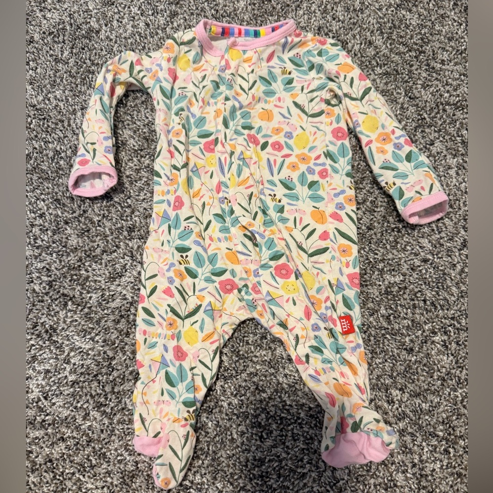 Magnetic Me Floral Footed One-Piece in Pink, Yellow & Green